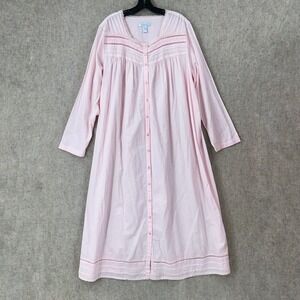Erika Taylor Intimates Pink Long Night Gown Lace Sz LARGE Cotton Lightweight